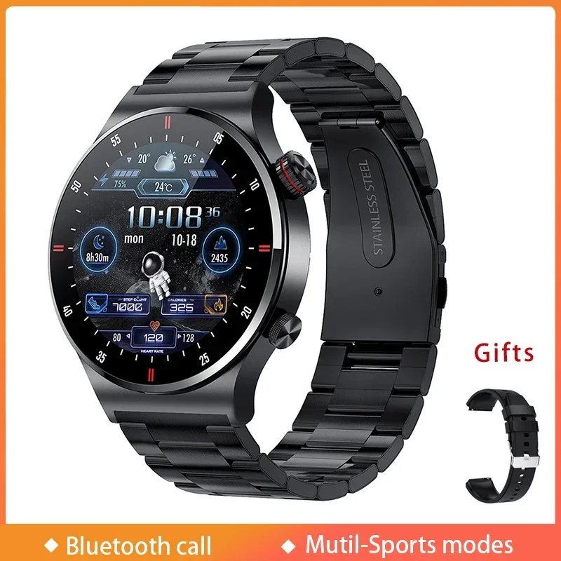 Smartwatch Custom - スマートウォッチ（男性用）、Bluetooth通話機能付き、カスタムダイヤル、心拍数モニター、血圧測定機能、フィットネスブレスレット、スポーツ用腕時計。
