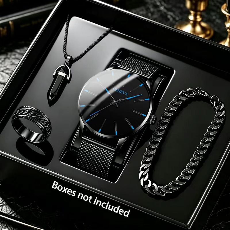 Best Smartwatch Accessories - 4点セットの、新しくておしゃれで上品なクォーツ時計とアクセサリーのセット。合金製の文字盤を使用しており、家族や友人への最高の贈り物になります。