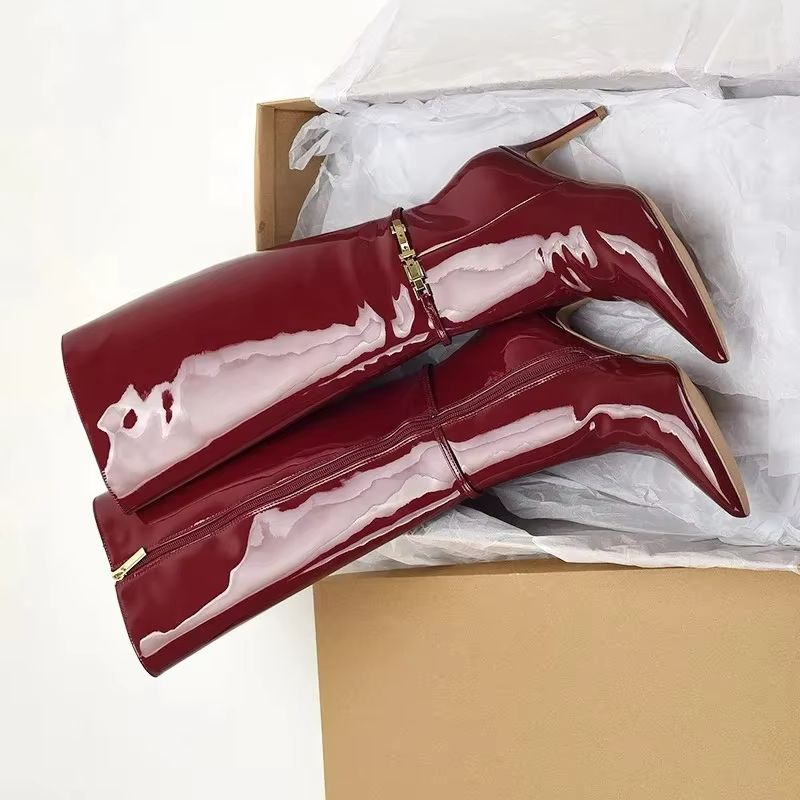 Leather Classic Strap - ポインテッドトゥ スティレット ハイヒール ベルトバックル ジッパー ハイカット