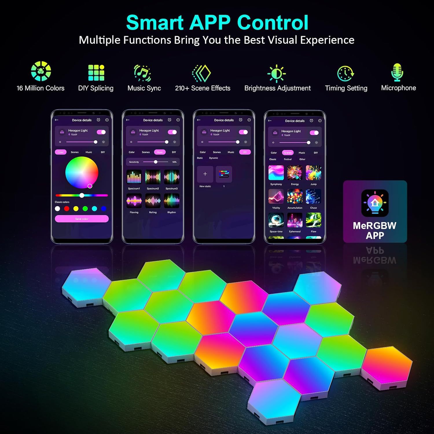 USB RGB LED 六角形ライト スマート室内壁ライト  - Smart Accessories のレビューと価格