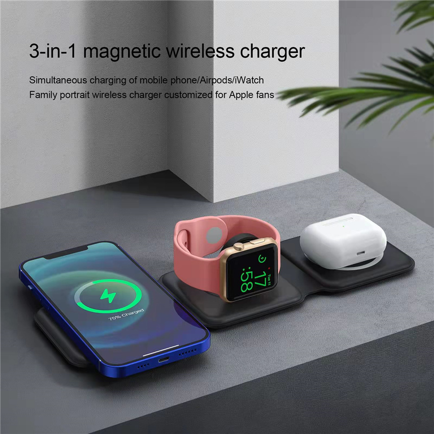 新型3in1折りたたみ式ワイヤレス充電パッドスタンド 磁気急 - Smartwatch X12 のレビューと価格